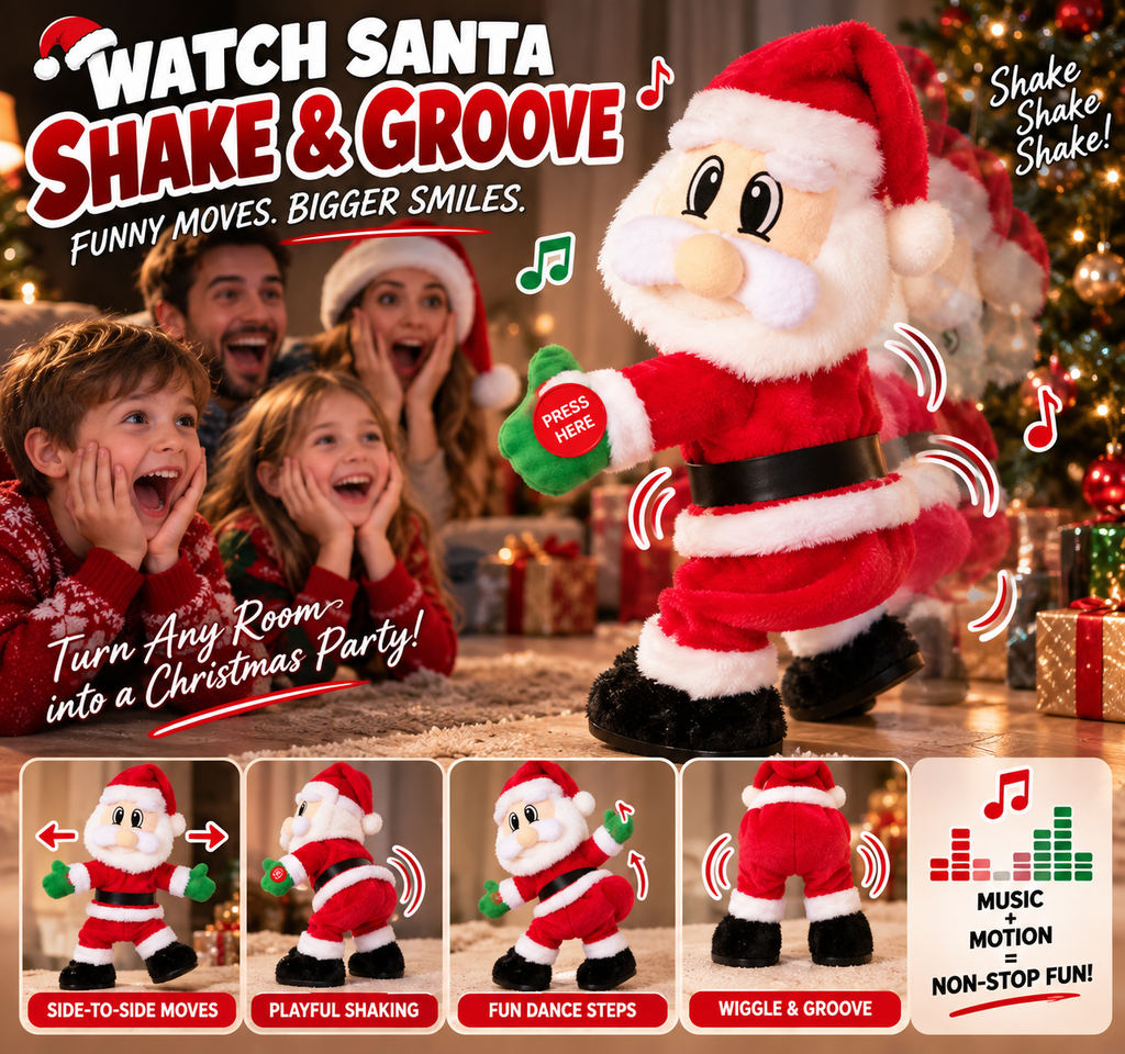 Dancing Santa shaking and grooving to music